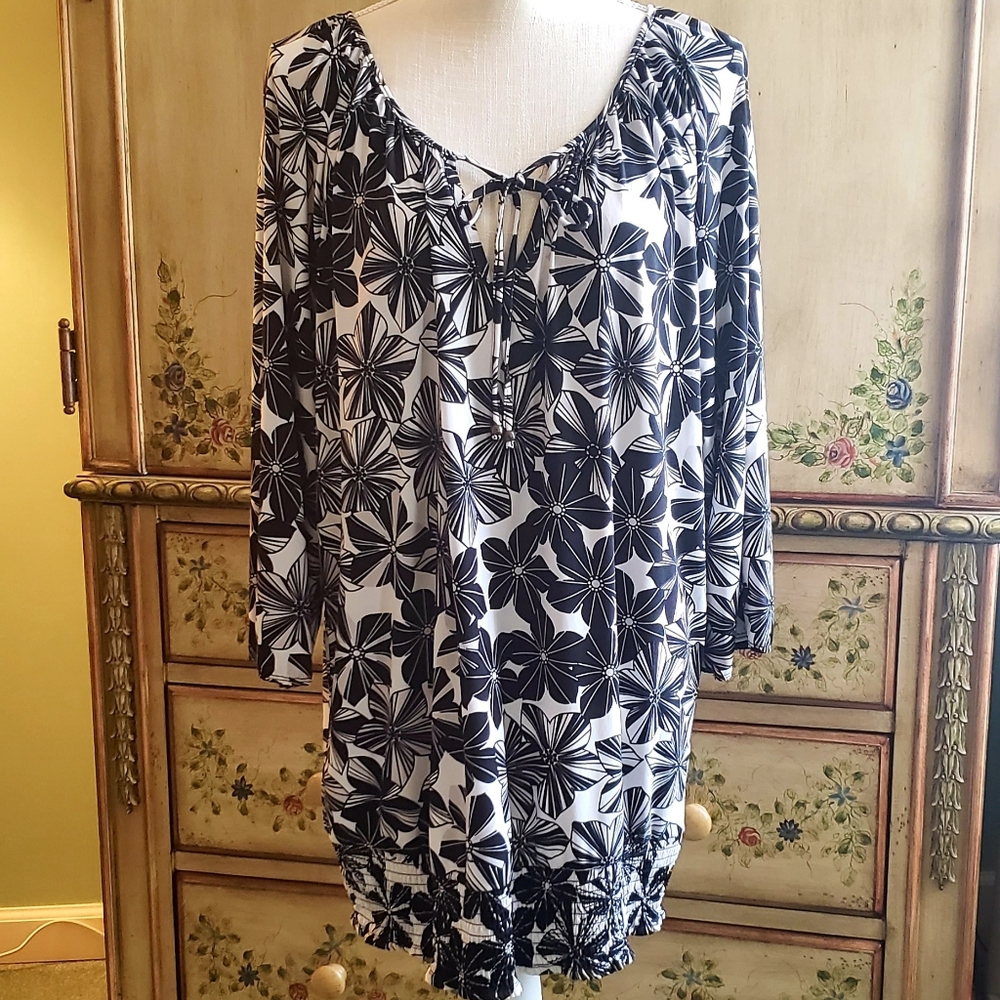 LANE BRYANT Top Blouse 14/16 Black & White Floral
